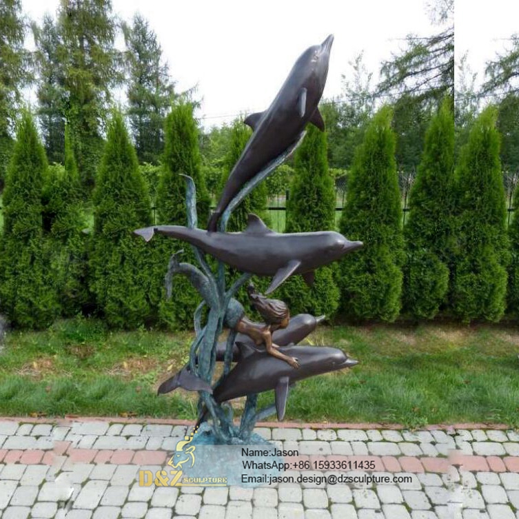 Bronze dolphin fountain