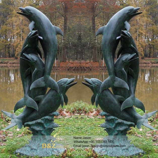Garden bronze dolphin fountain