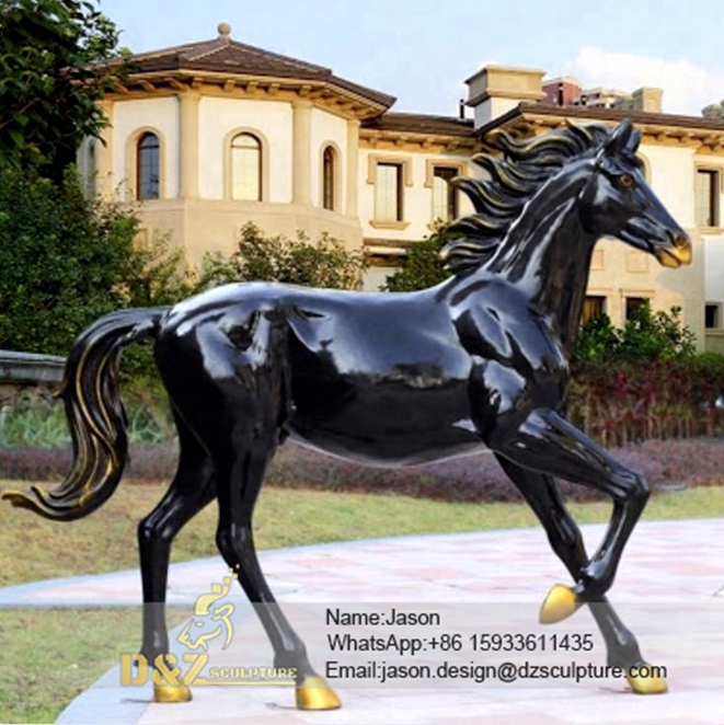 Outdoor black horse sculpture
