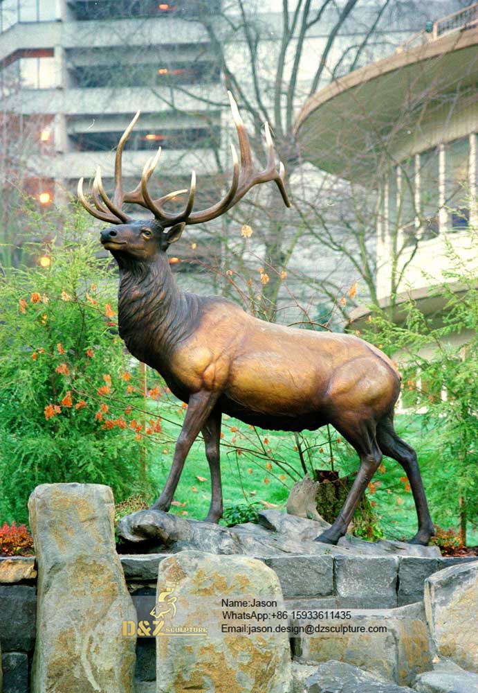 Outdoor bronze elk statue