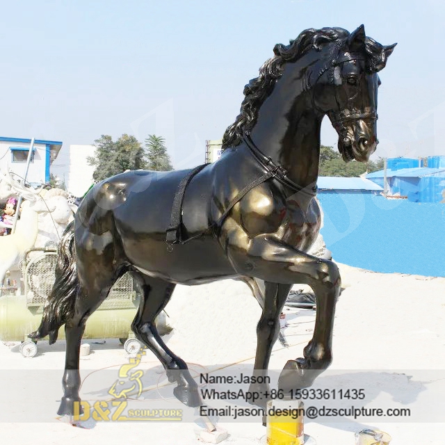 Garden black horse sculpture
