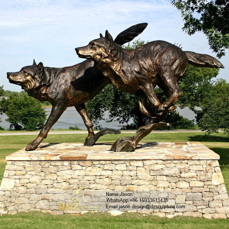 Outdoor couple wolf Statue 