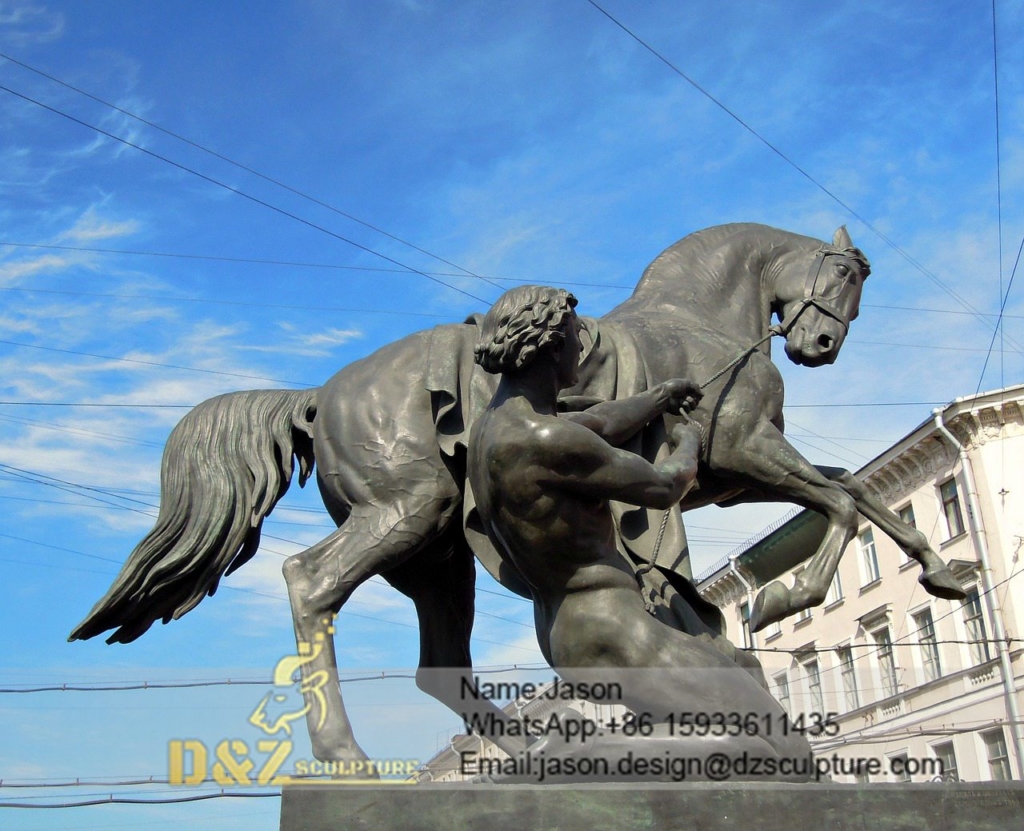 man lead horse sculpture