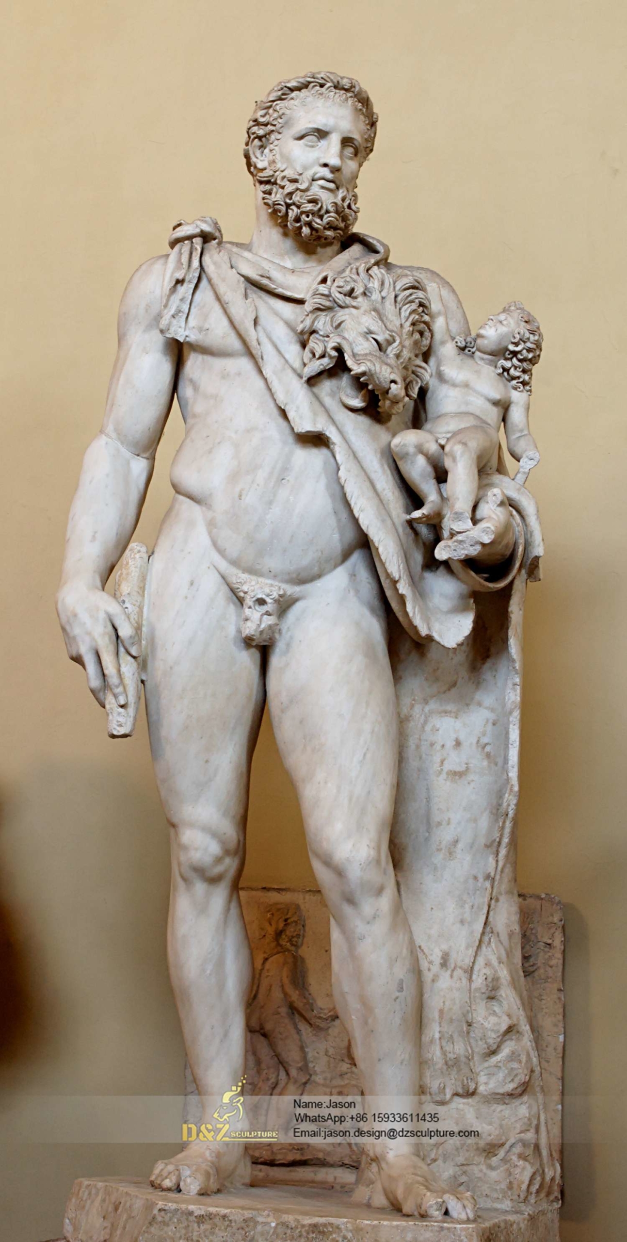 Sculpture of man holding baby