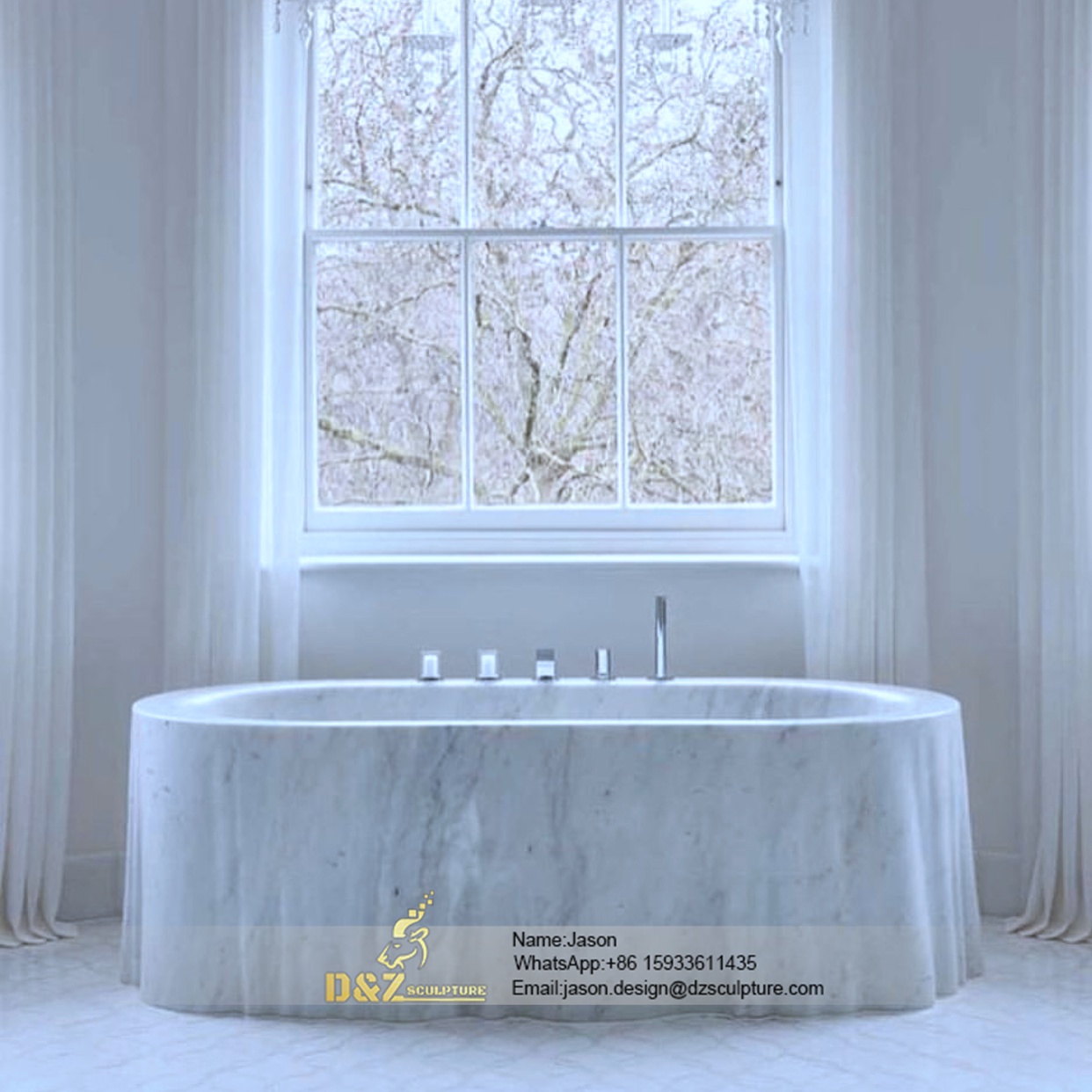 Solid stone marble bathtub