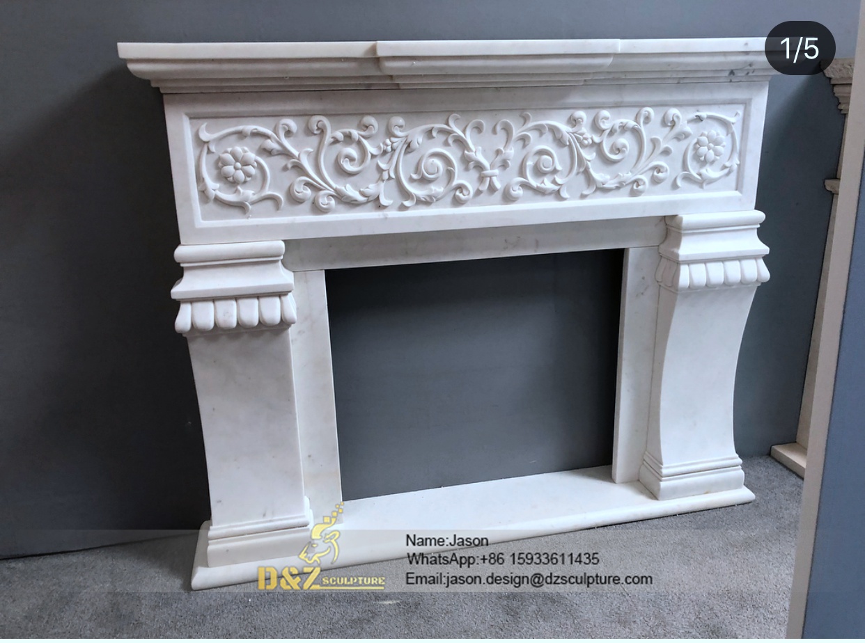 White stone fireplace