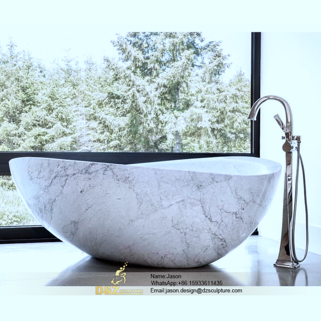 White natural stone bathtub
