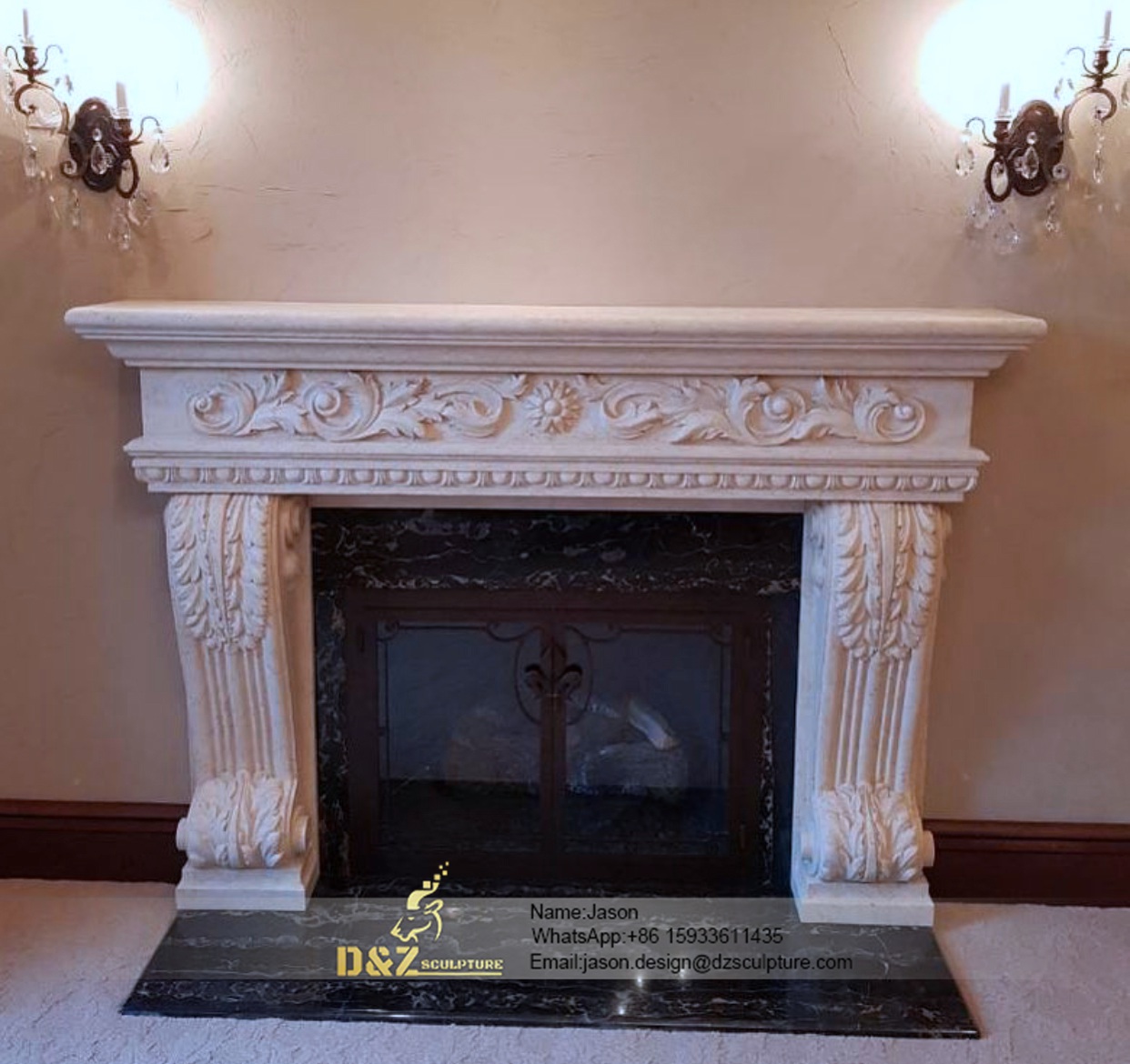 Natural marble fireplace