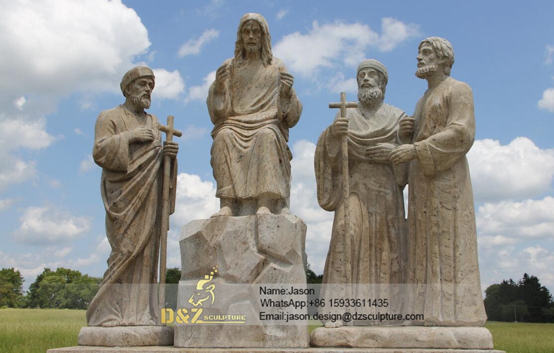 Jesus and the three men praying statue