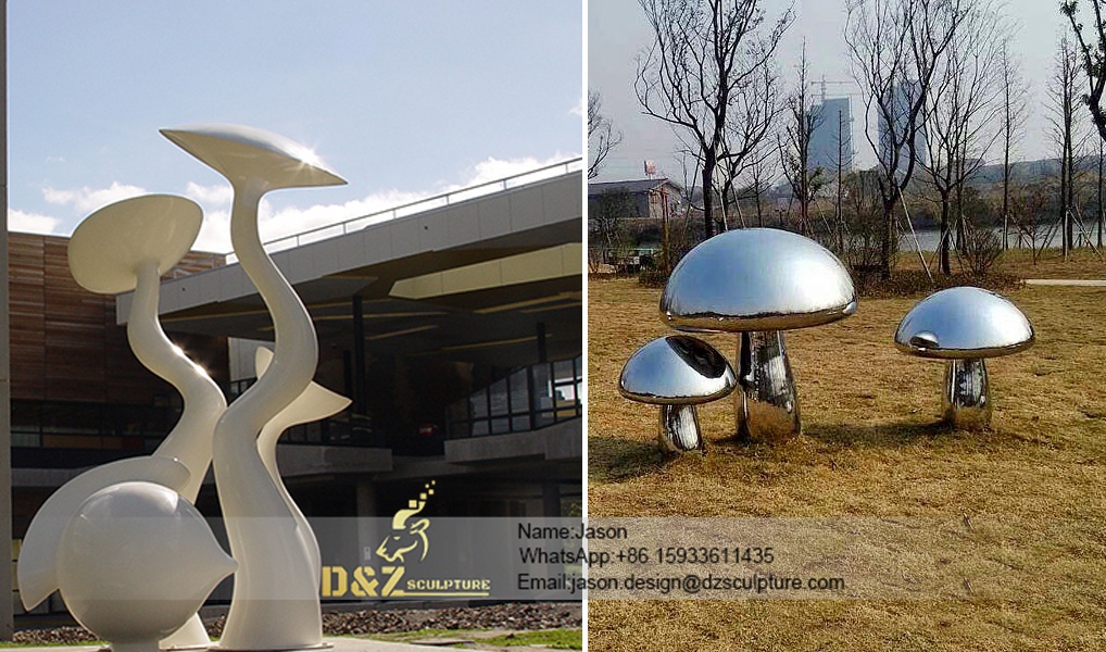 Large stainless steel mushroom sculpture
