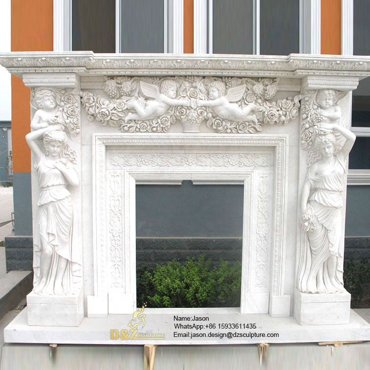Natural stone carving decorative fireplace 