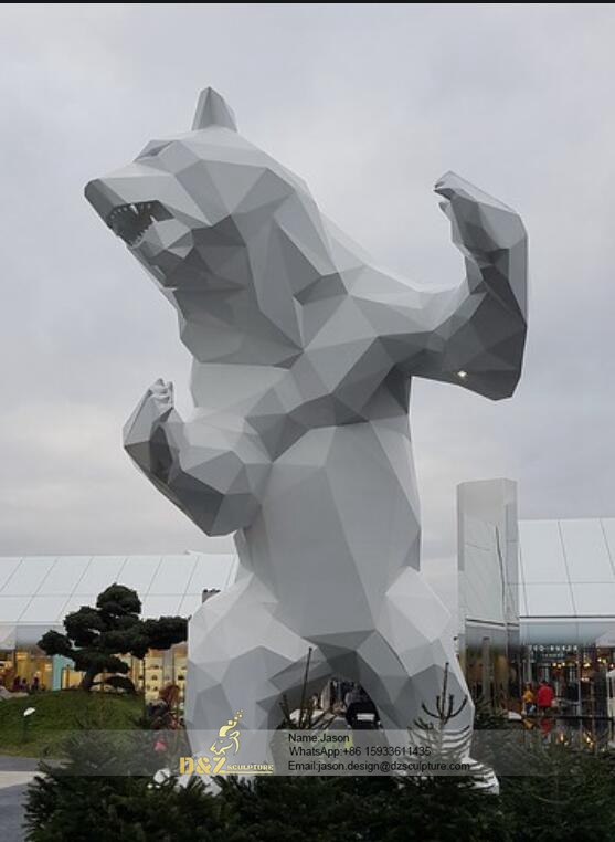 Outdoor polygonal bear sculpture