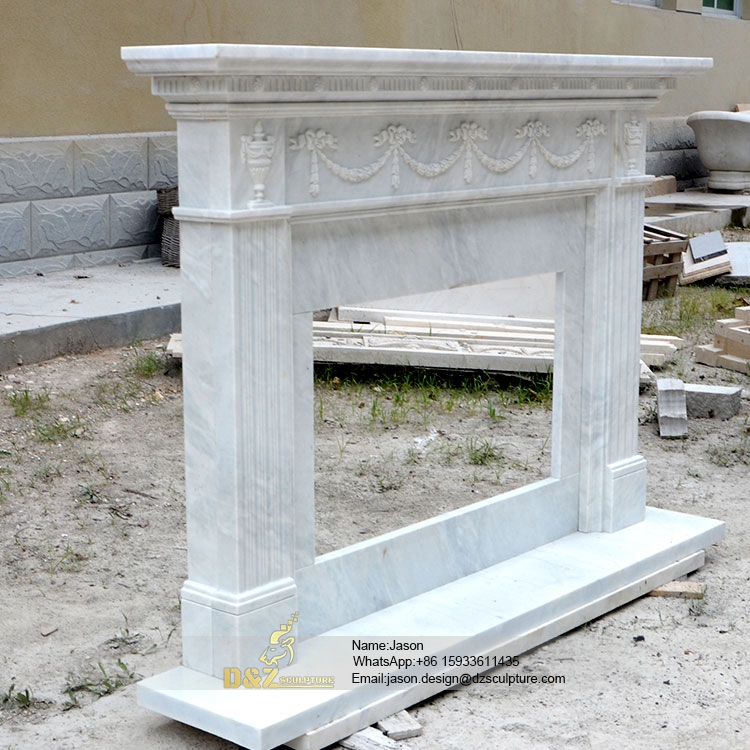 Outdoor white stone fireplace