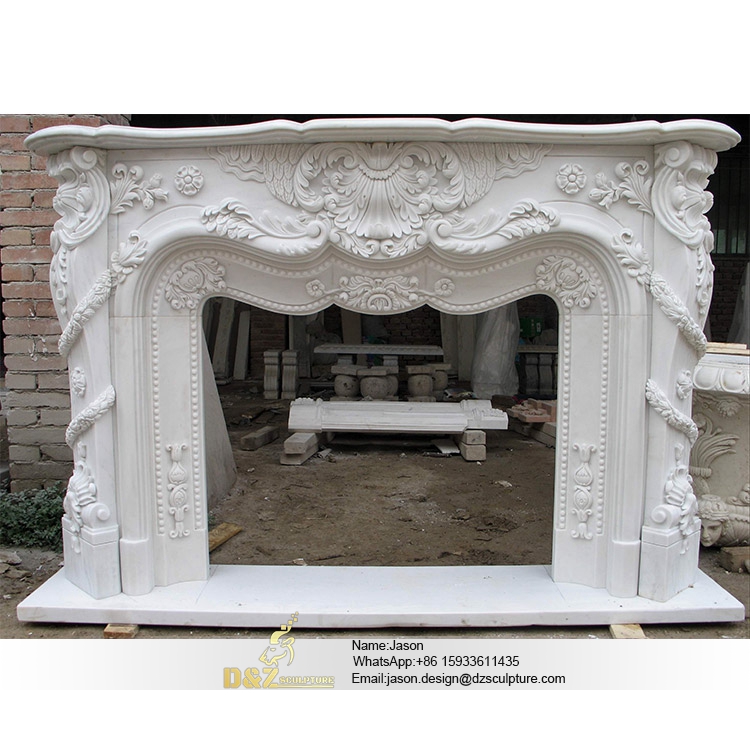 Stone fireplace with carve