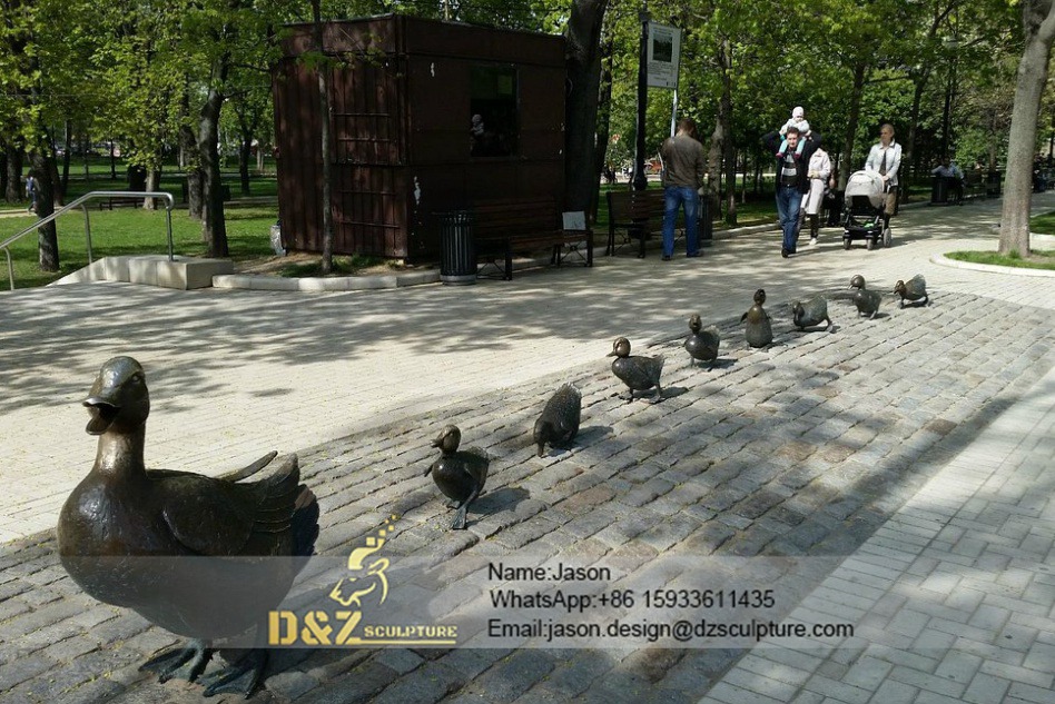 Duck family bronze sculpture