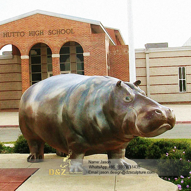 Large hippo bronze sculpture
